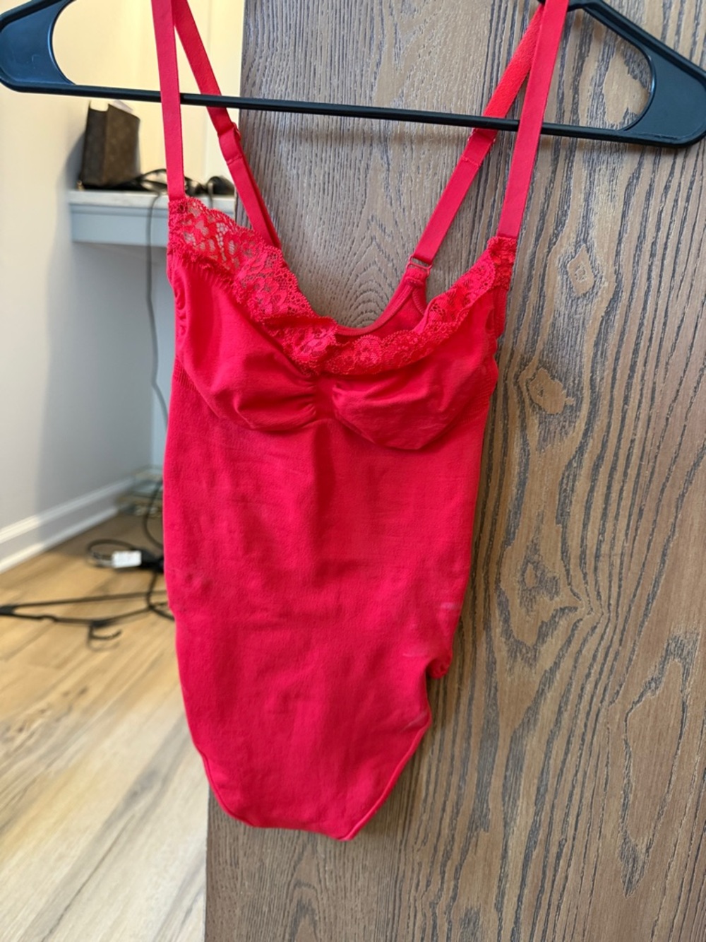 Skims Red Lace-Trim Bodysuit